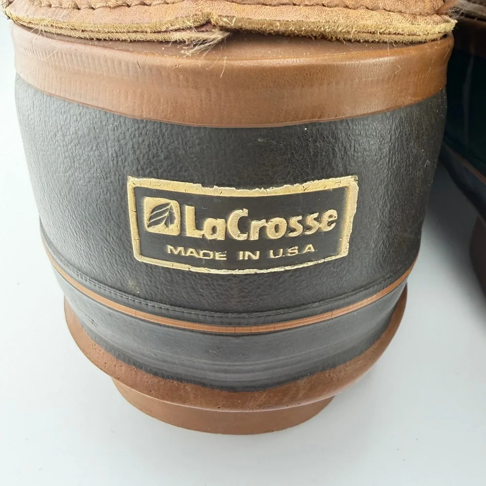 LaCrosse Hunting Boots Mens 10 Brown Leather Canvas Waterproof Made in USA
